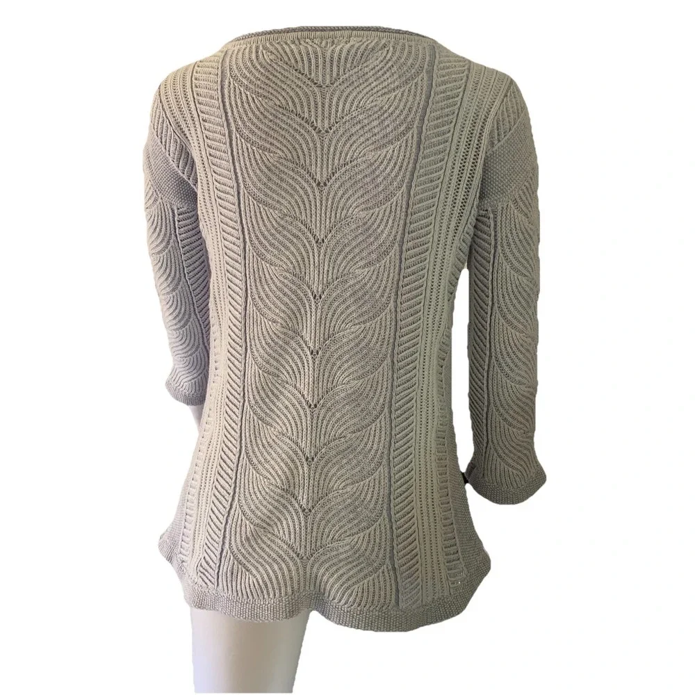 Orvis Sweater light purple Marled Cotton Cable Textured 3/4 Sleeve Lightweight S